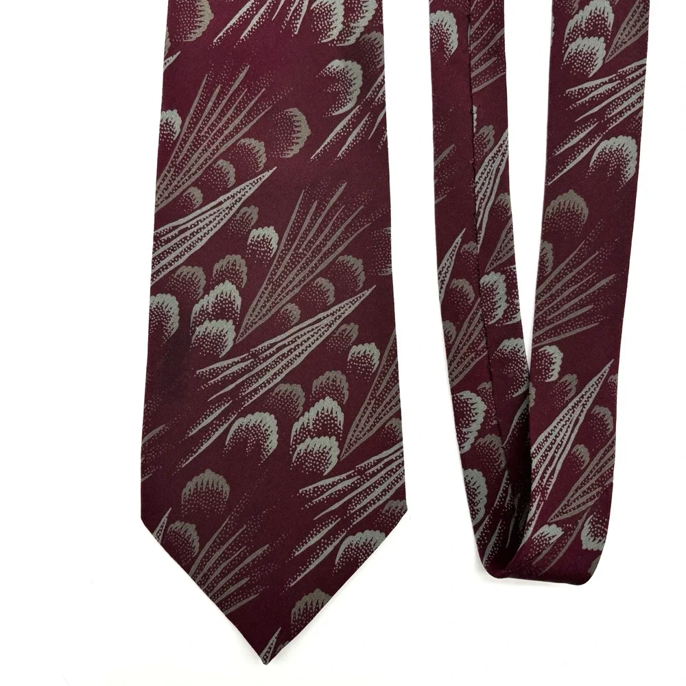 Vintage 70s Giorgio Armani 100% Silk Red Gray Abstract Necktie 57